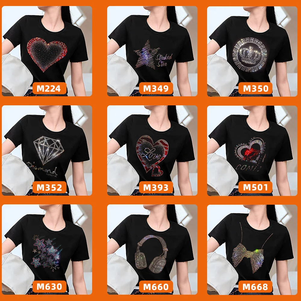 Diamante feminino manga curta camiseta bling streetwear camisetas de algodão macio vintage amor gráfico topos verão moda casual S-4XL