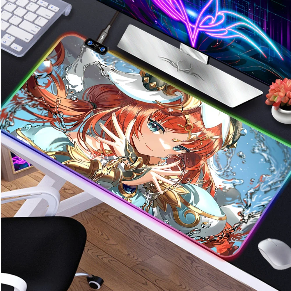 Genshin-Tapis de souris de jeu Impact LED RGB Nilou, tapis de jeu média, polymères de bureau Anime, fille sexy Kawaii, tapis de bureau d'ordinateur Hentai