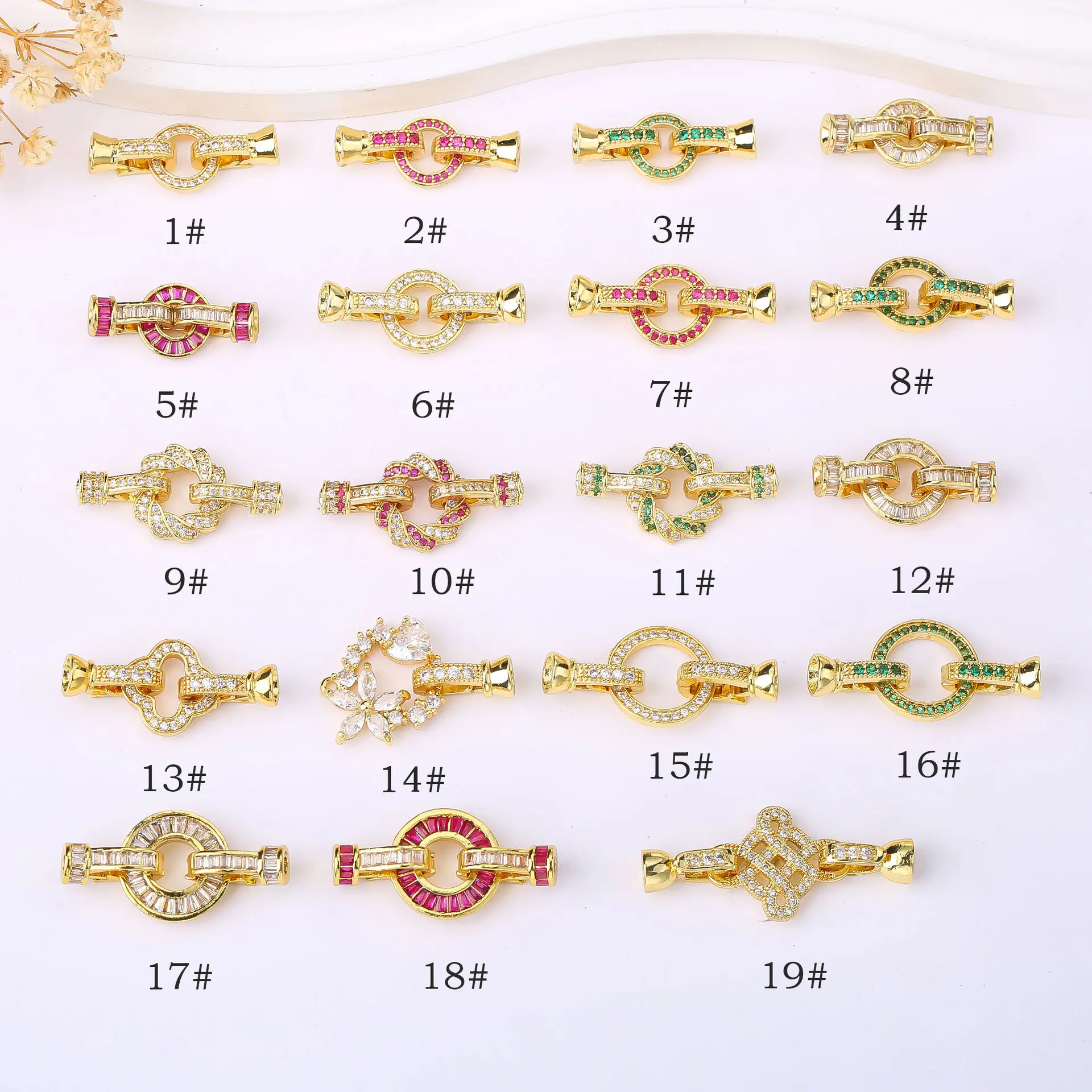 

3pcs 18K Gold Plated Brass Inlaid Zircon Necklace Clasps Pearl Bracelet Connector Clasps For DIY Jewelry Making Supplies