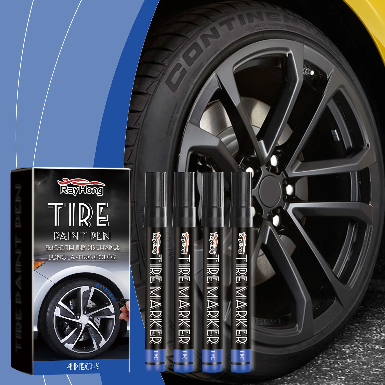 

4pcs Tire Marking Pens - Waterproof & Quick Dry Paint Markers for Car Tires - Creative Graffiti Design - Long Lasting Color