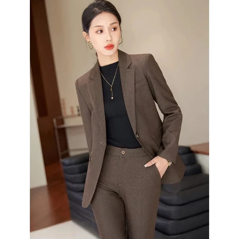 Ensemble blazer et pantalon de bureau pour femmes, veste formelle, surintendant, vêtements de travail d'affaires pour femmes, rouge, café, noir, 2 pièces