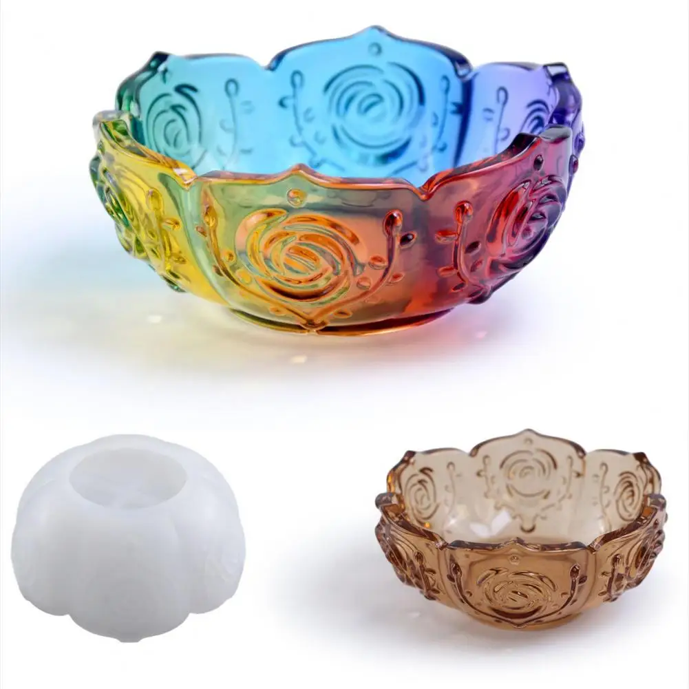 DIY Crystal Epoxy Resin Mold Silicone Mold Easy Demoulding Lotus Shape Rose Pattern DIY Heat Resistant Bowl Mould for Home