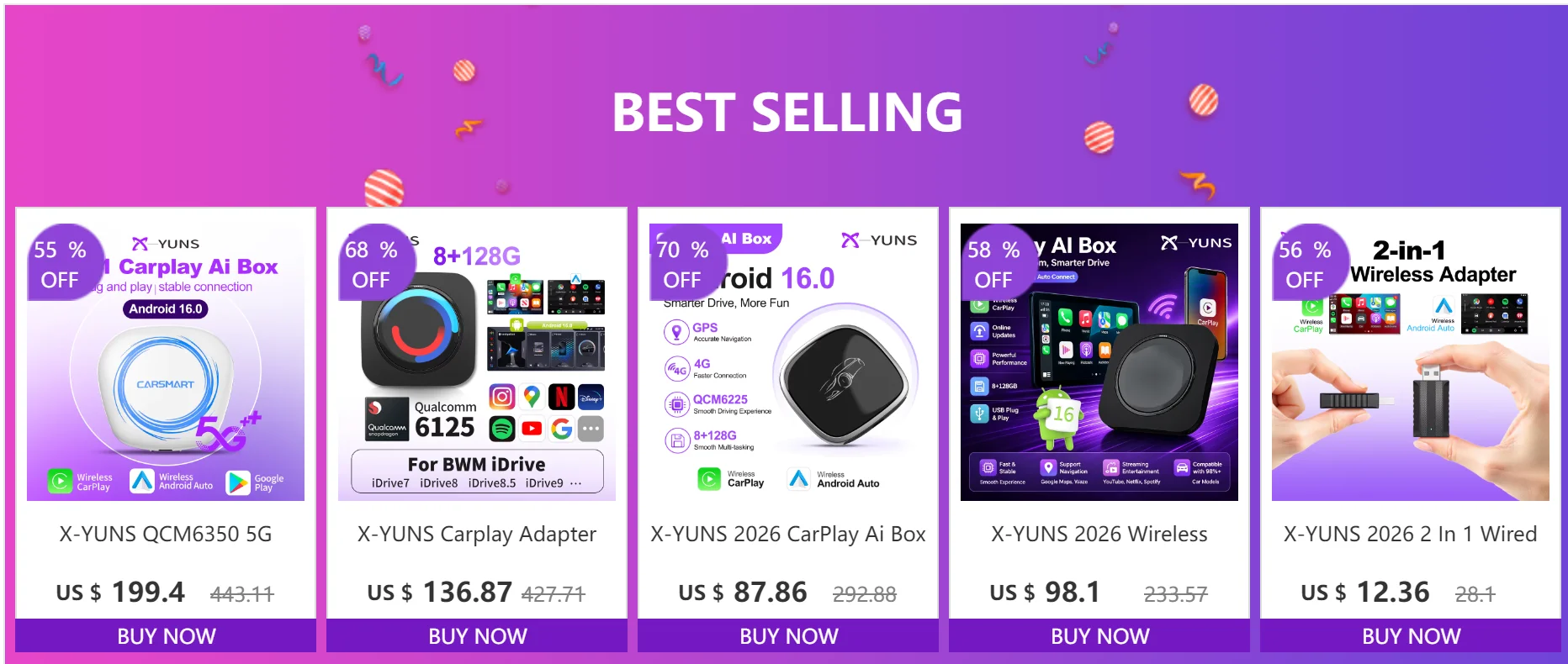 X-YUNS 2026 2-in-1 Kabelgebundener zu Kabelloser CarPlay und Android Auto Mini-Adapter 5GHz WiFi5 für 99% der Original Kabelgebundenen CarPlay/Auto-Fahrzeuge – Detail 1