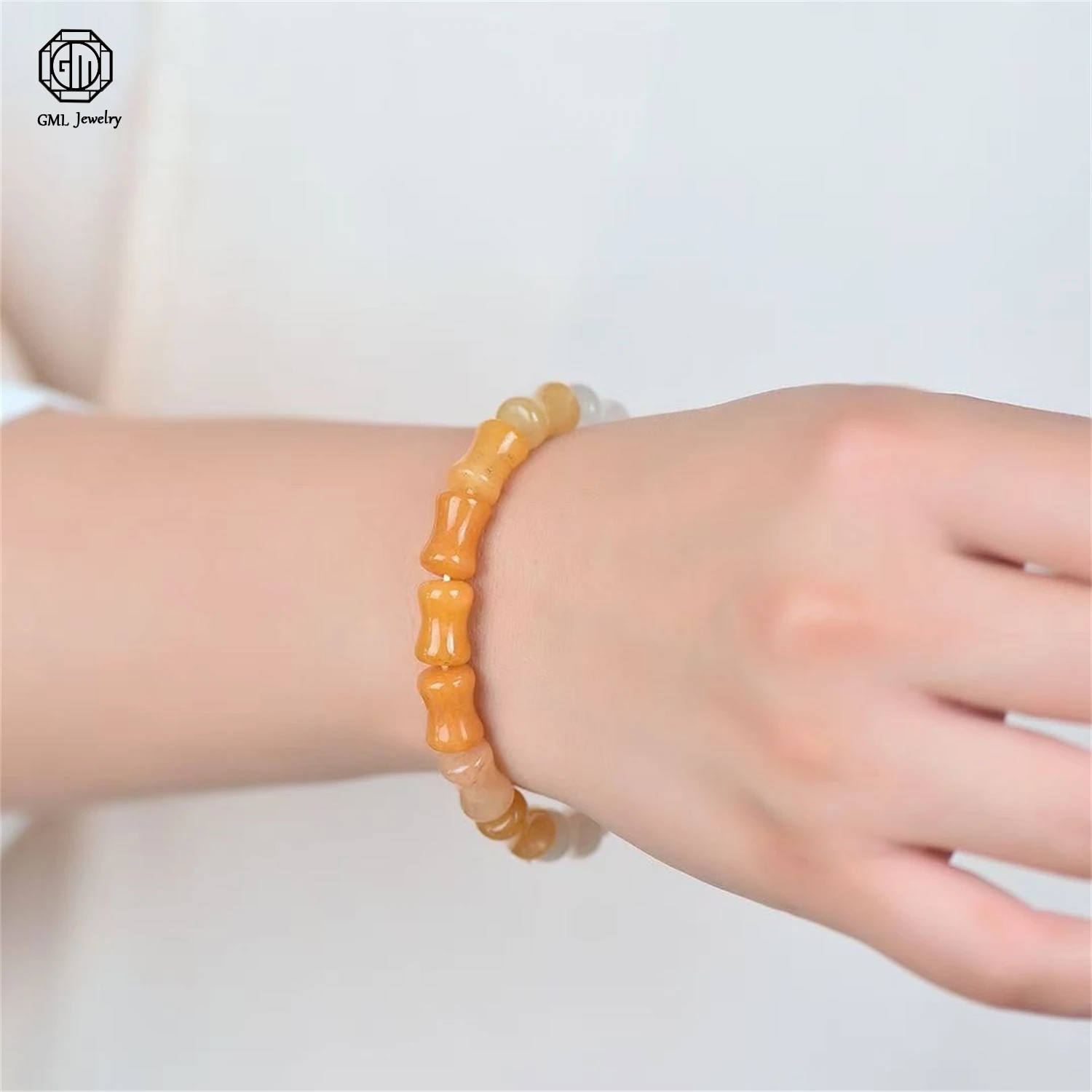 Natural Gold Silk Jade Butter Yellow Bamboo Joint Beaded Bracelet Couple Unisex Rising Success Ethnic Style Jewelry Gift