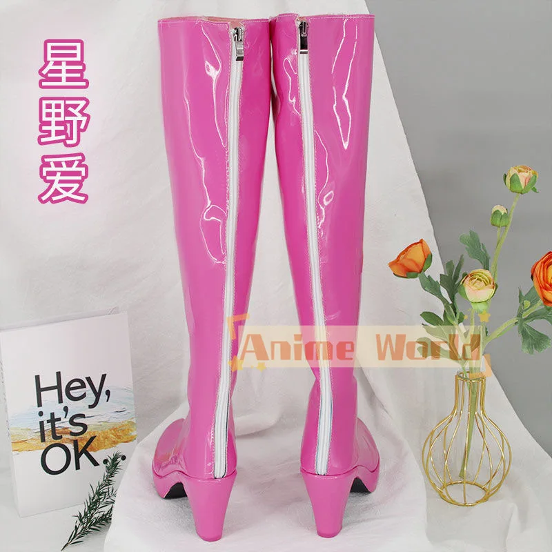 Buty Ai Hoshino Cosplay Anime Hoshino Ai Różowe Botki Damskie Różowe Botki ze Skóry PU