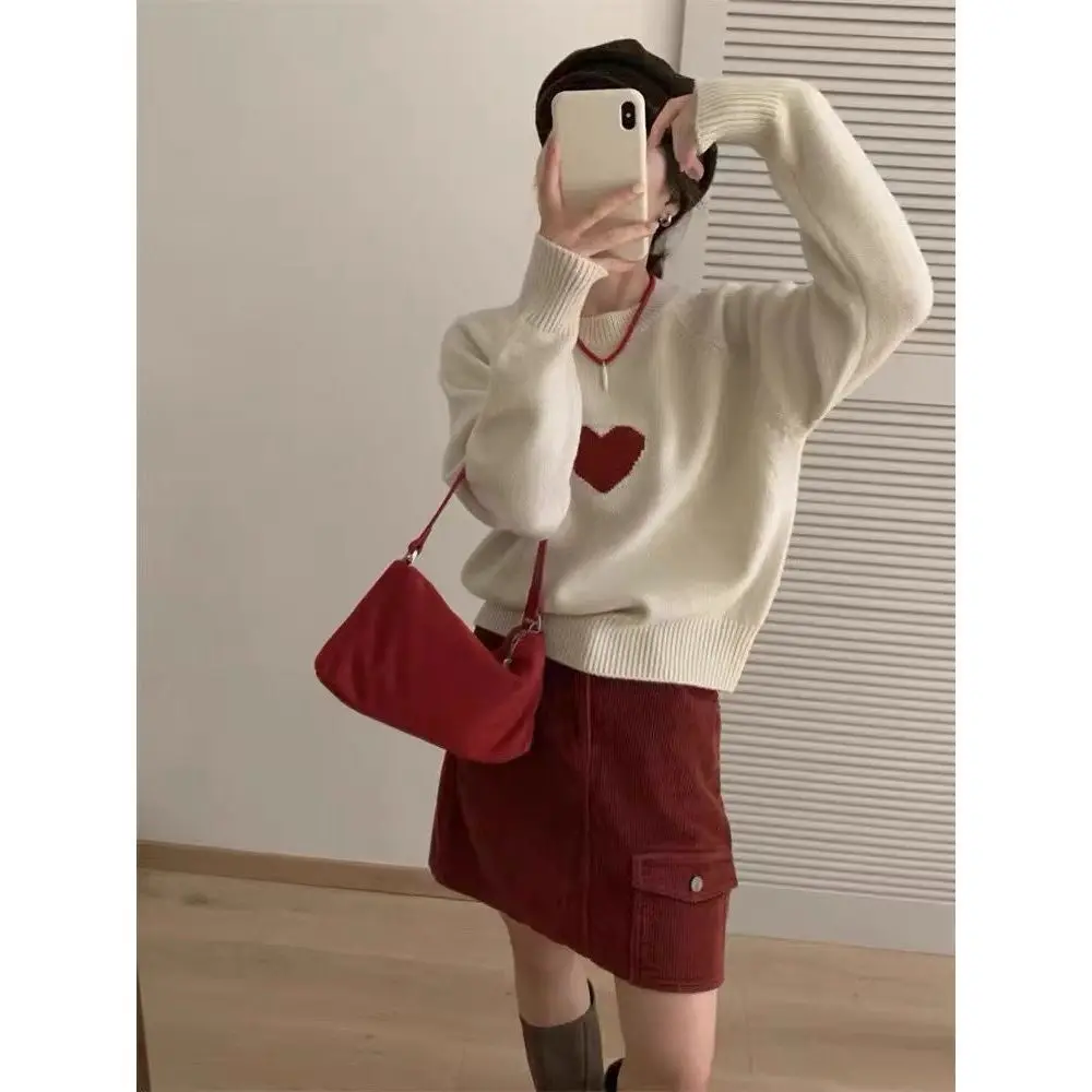 autumn winter new style socialite long sleeved sequined round neck knitted sweater fashionable anti-aging pullover short style