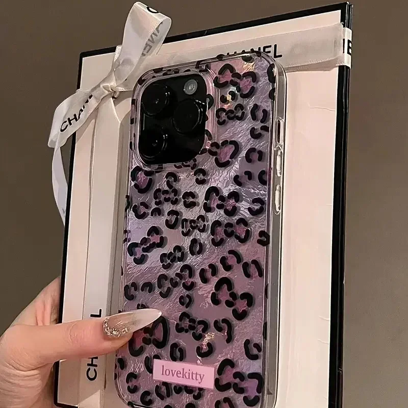 Luxury Pink Leopard Print Phone Case For iPhone 16 15 14 13 12 11 Mini Pro Max X XR XSMax Plus Glacier Pattern Shockproof Cover