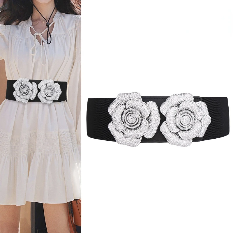 

European and American Cross-border Women's Flower Waist Cover, Retro Ethnic Style Decorative Clothing, Elastic Woven Belt