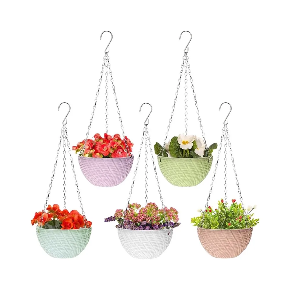 5 Unit Plastic Hanging Basket Kit with Integrated Chain Hooks for Apartment Balconies Dorm Rooms or Small-Scale Garden Projects view 5