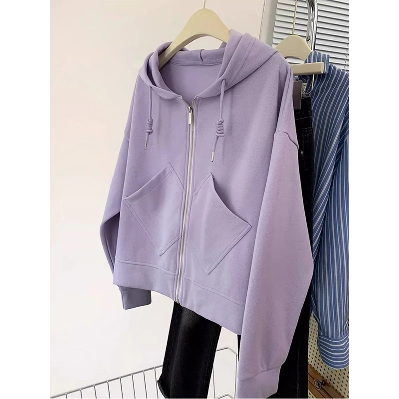 

Женская свободная куртка-кардиган в корейском стиле с капюшоном на молнии, больших размеров (до 136 кг), с длинным рукавом, для весны и осени