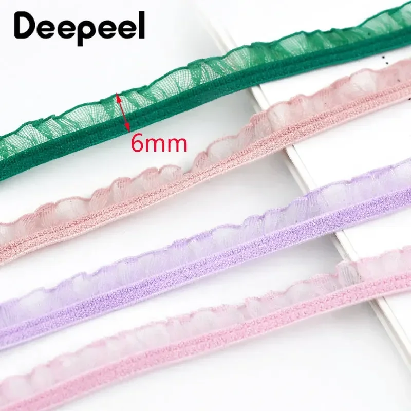 20/40Meters 6mm Ruffled Elastic Bands Stretch Lace Trims Ribbons Tape Decorative Clothes Hair Rubber Band DIY Sewing Accessories