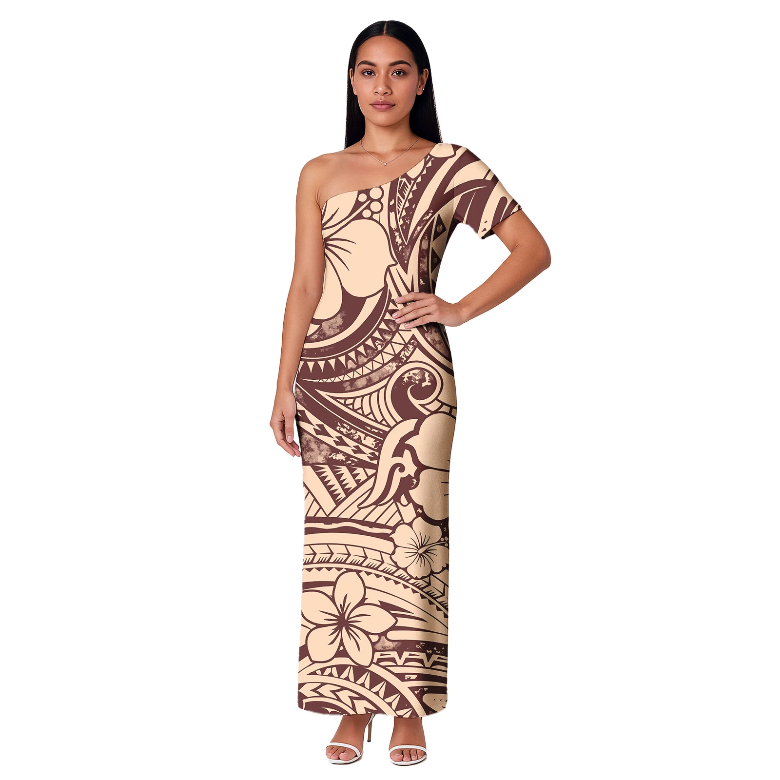 ร้อนขายเกาะสไตล์สุภาพสตรีชุดPolynesian Tribal Midiชุดลําลองผู้หญิงElegant Plusขนาดชุดสตรี