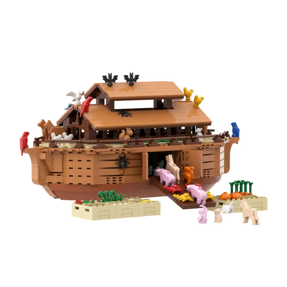 

MOC Noahs Ark Model Building Blocks Medieval Ship Religion Architecture And Cute Mini Animals Assembly Bricks Toy Gift