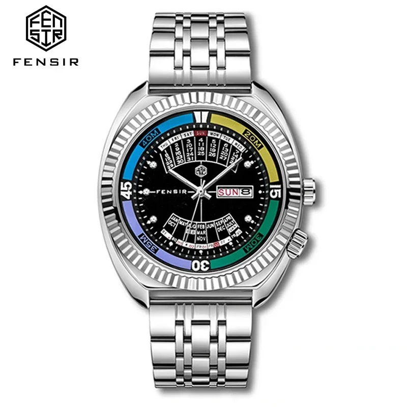 FENSIR Luxury Men Quartz Watch Sports Reloj Conceptual Dial Wristwatch Male Stainless Steel Clock Unusual Man Hombre Masculino