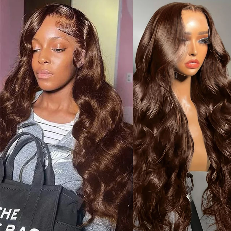 #4 Colored Brown Body Wave 13x4 Transparent Lace Front Wig 13x6 Chocolate Brown Lace Frontal Wig Human Hair Wigs For Women Remy