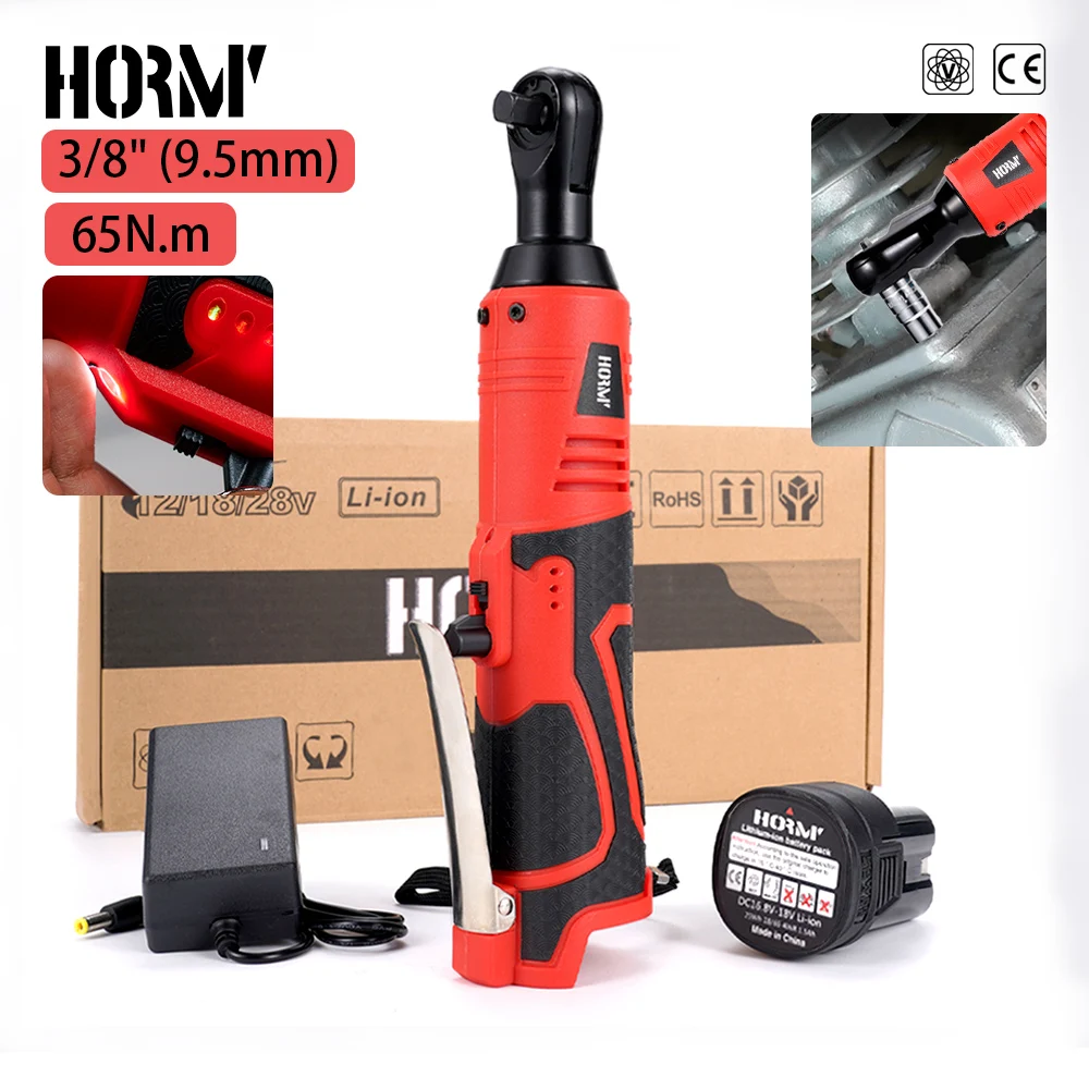 

18V Cordless Electric Screwdriver Wrench 3/8 Inch Right Angle Ratchet Wrench Impact Drill to Removal Screw Nut Car Repair Tool