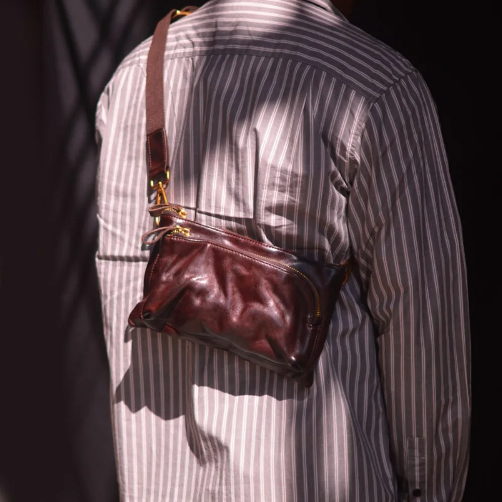 

New Retro First-layer Cowhide Hand-polished Diagonal Span Breast Vegetable Tanned Leather Leather Fashion Shoulder Bag Tide