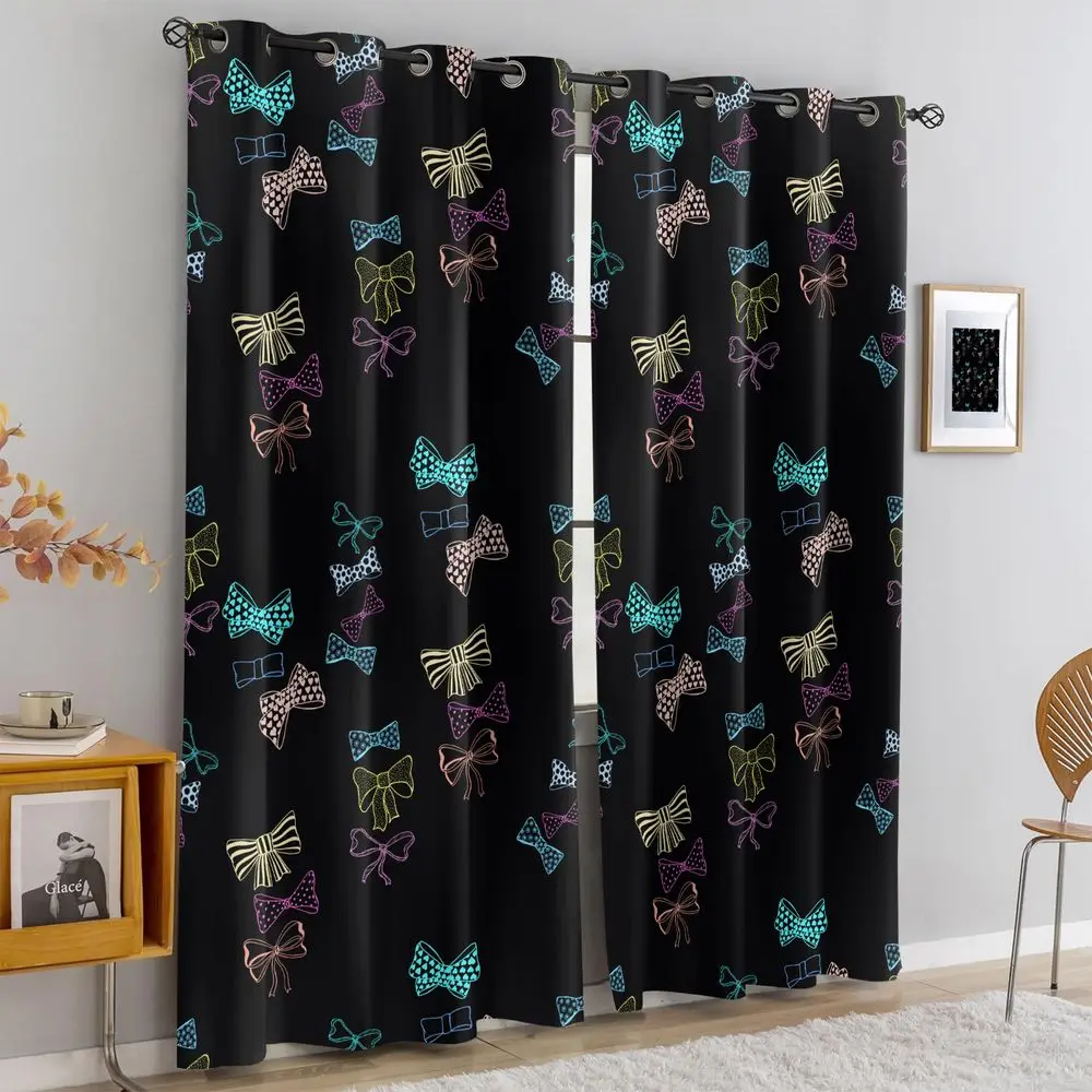 

2Pc Cute Colorful Bow Print Curtains Light Blocking Curtains Decorative Drapes for Kids Girls Bedroom Nursery Home Decor