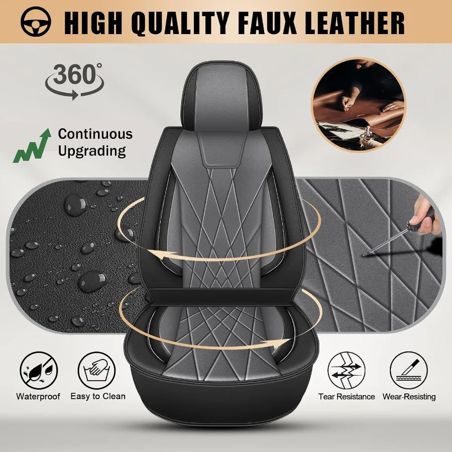 2 أغطية مقاعد السيارة الجلدية العالمية الأمامية لسيارة تويوتا كامري 20122025 تصميم ممتاز أسود رمادي حماية متينة وأنيقة