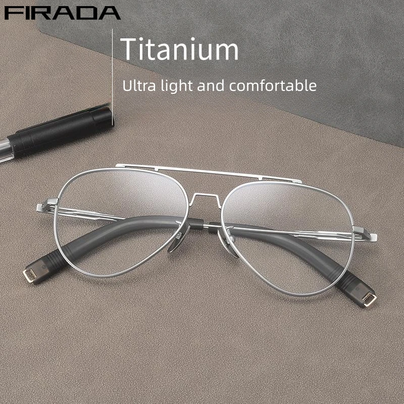 

FIRADA Fashion Double Beam Aviator Glasses Vintage Titanium Eyeglasses Luxury Prescription Eyewear Frame Men Women LSA10-1JD