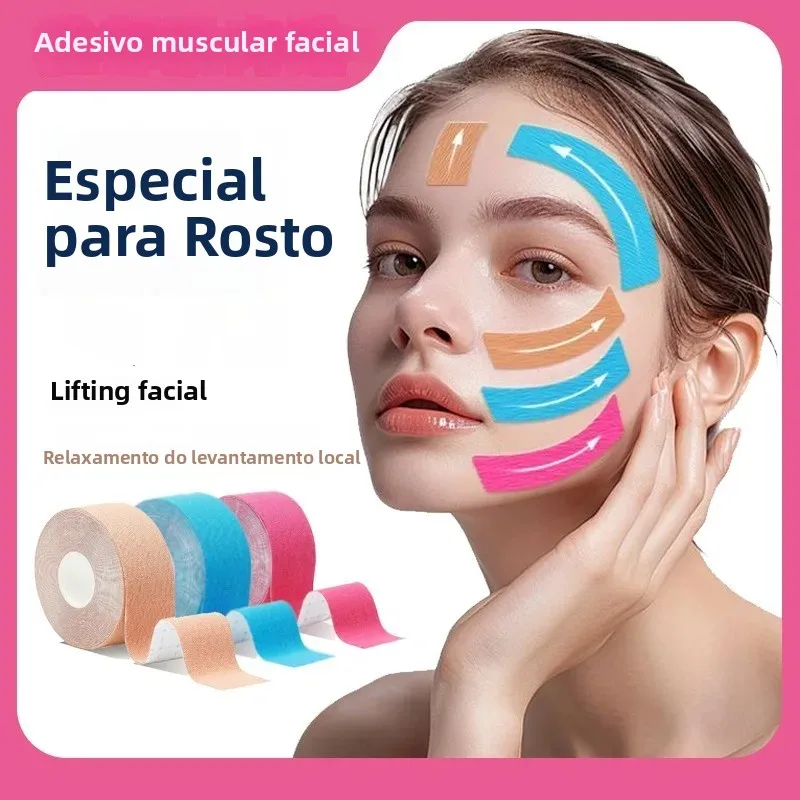 Fita de Kinesiologia para Rosto, Pescoço e Olhos, Lifting Facial, Removedor de Rugas, Adesivo para Cuidados com a Pele Facial, Bandagem Elástica para o Rosto