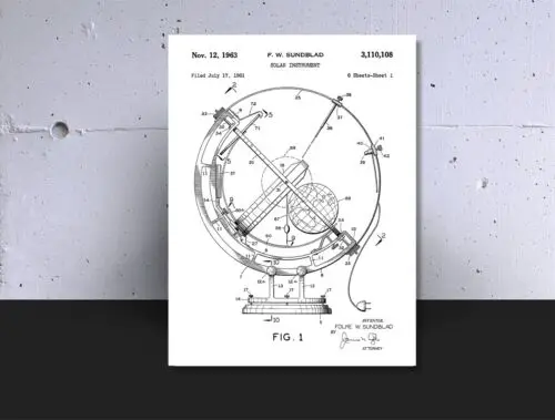 Metal Aluminium Plaque With Blueprint of Solar Instrument Astronomer Gift