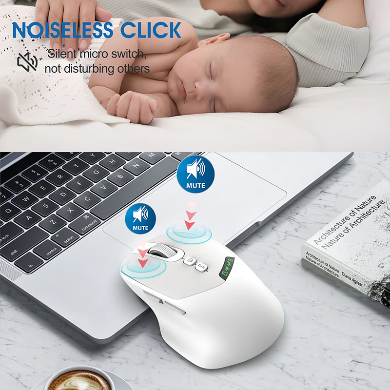 Souris sans fil Bluetooth double Mode muette T02, avec écran d'affichage, clic silencieux, Windows/Mac/IOS/Android