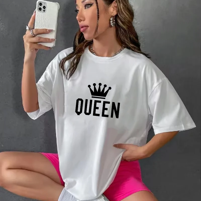 

Casual Elegant Summer Women Print T-Shirt Basic White Fashion Oversized Tops Normcore Office Lady Tees Letter Pullovers Clothing