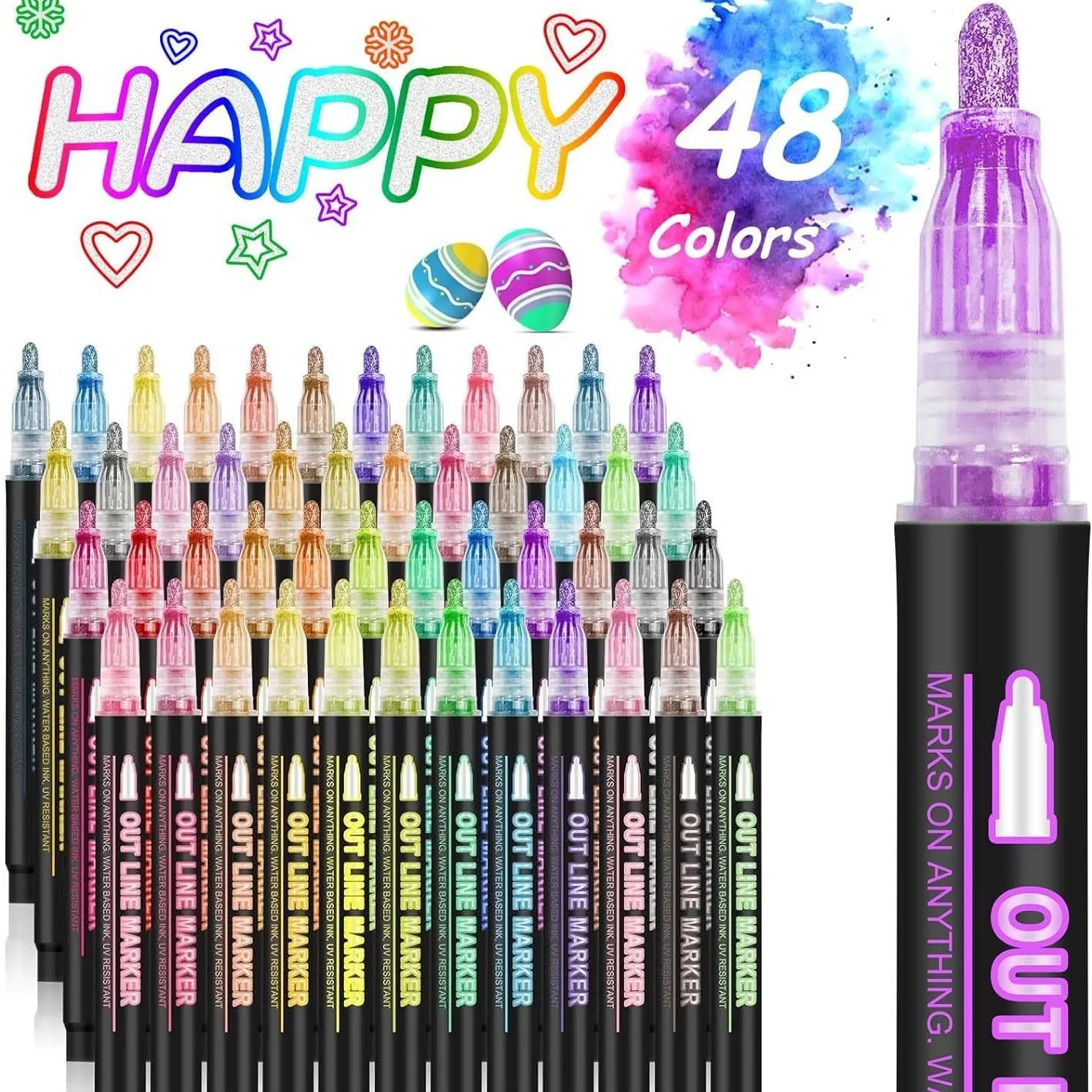 8/12/24 Colors Double Line Outline Pens, Self-Outline Metallic Markers Glitter Writing Drawing Pens For Christmas Card Writing