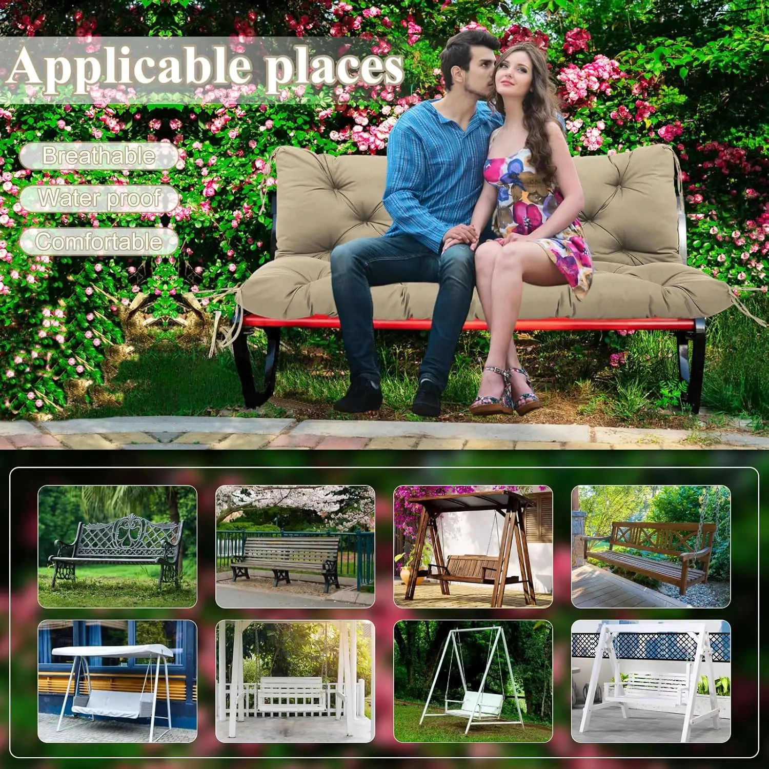 الوسادين الأرجوحة في الهواء الطلق ، الوساد الكاكي ، ووساد مقاعد مقاومة للماء ، استبدال 3 مقاعد ، 60 "سميكة 5"