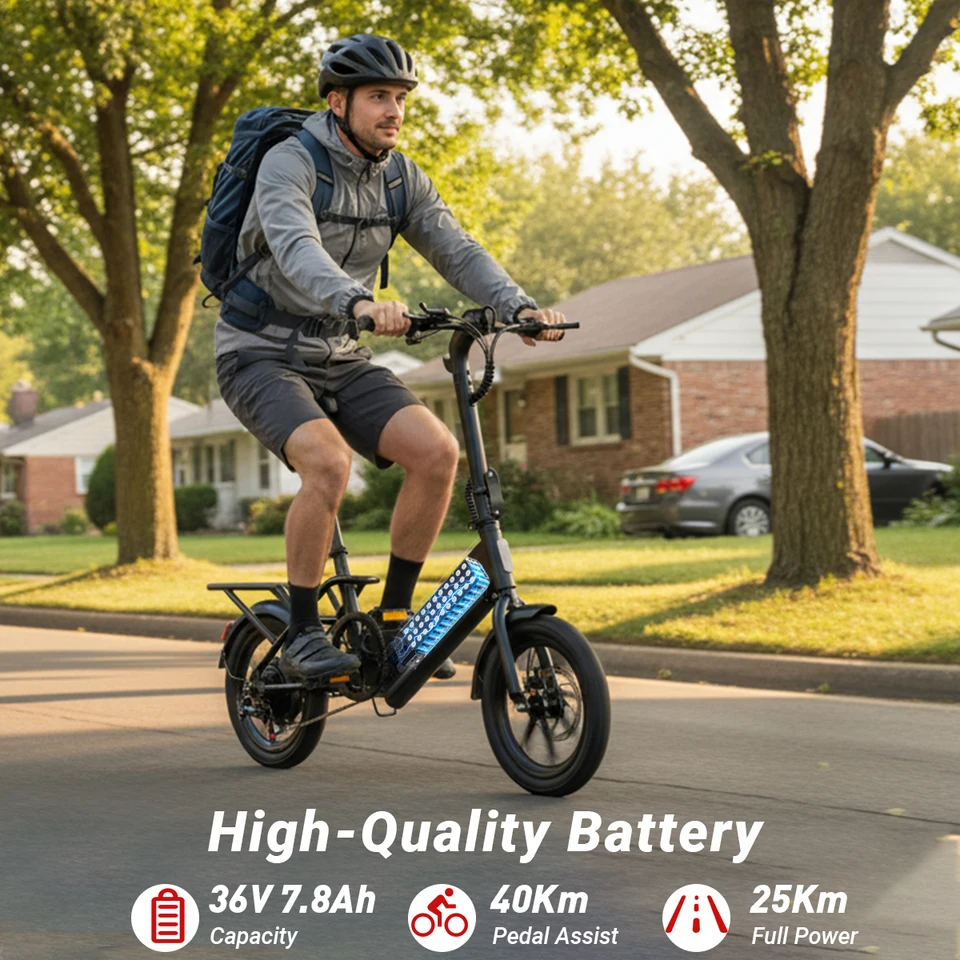 DYU C3 E-bike Peak 500W Motor 36V7.8AH Battery Electric Bike,20mph 14 inch City Electric Bicycle UL2849 image 4