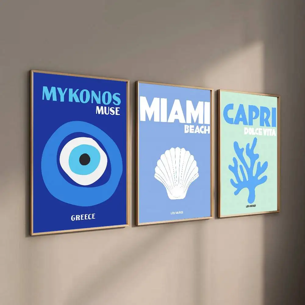 Póster de película de Ibiza Mykonos Tulum Toscana Atenas de Madrid, arte autoadhesivo, pegatina de papel impermeable, decoración de pared de habitación de cafetería