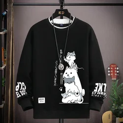 Autumn Men's Sweatshirt Japan Cartoon Cat Printed Top Harajuku High Street Long Sleeve T-shirt Casual Fashionable Men's Clothing