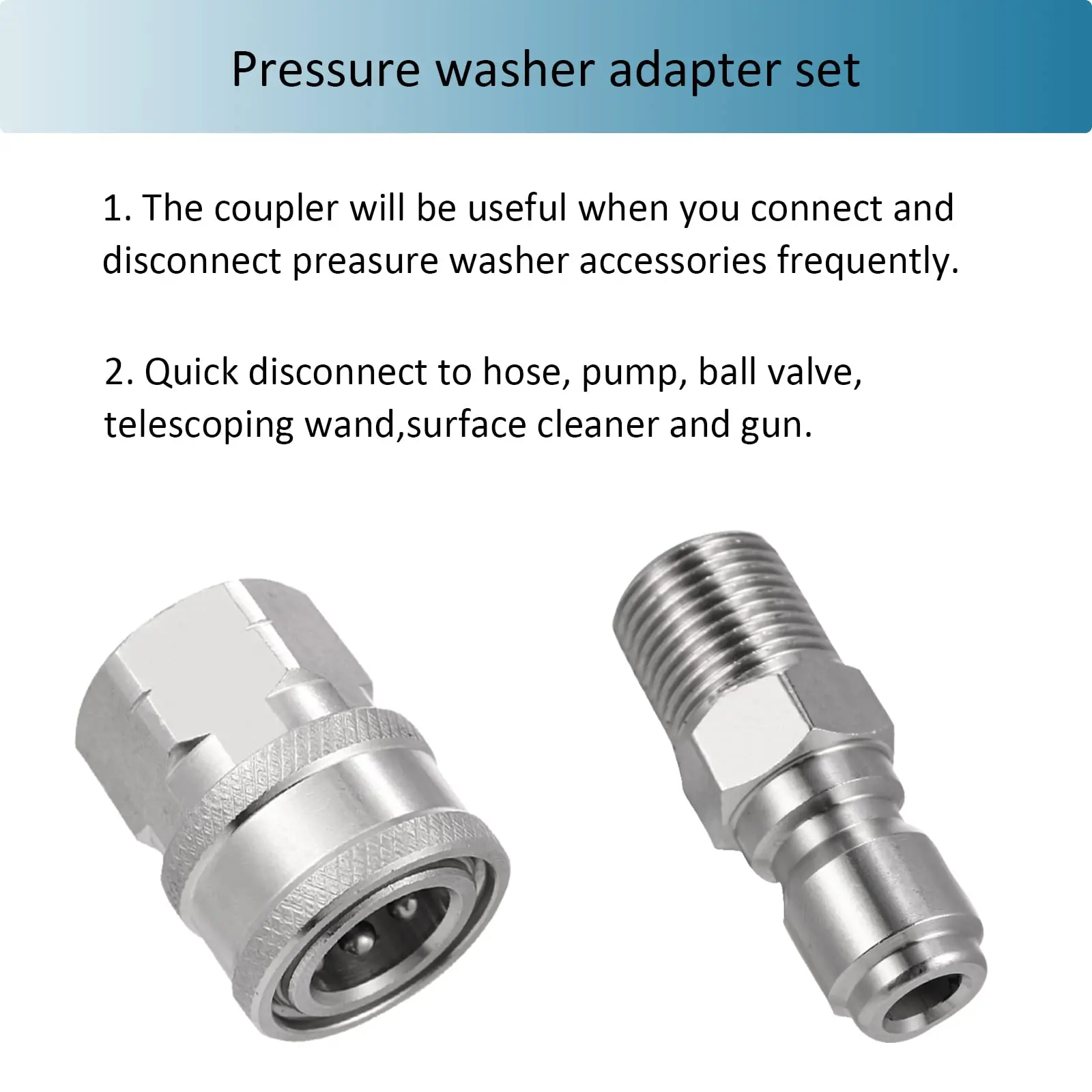 3/8 Inch Stainless Steel Male and Female Quick Connector Kit Pressure Washer Adapter Set Quick Connector Plug Male Nipples