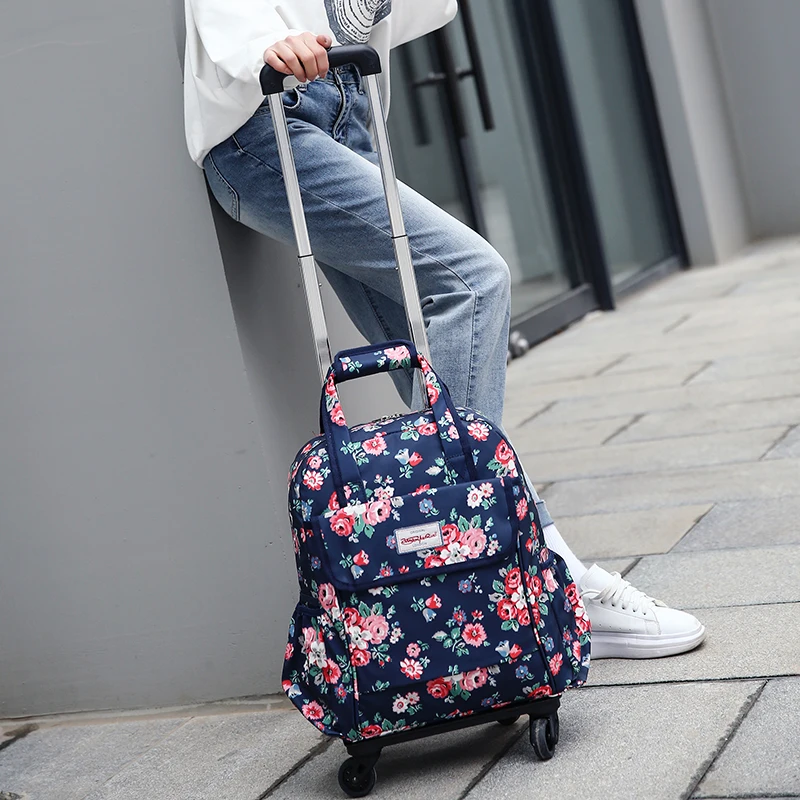 

20 Inch Expandable Lage Bag Floral Print Handheld Wheel Spinner Carry on Suitcase for Travel Lightweight Ox Fabric