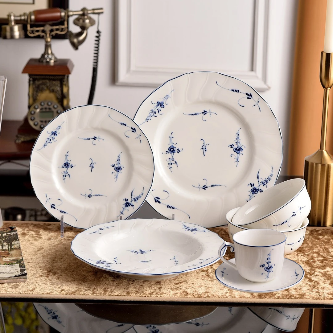European Classic Blue and White Ceramics Series Coffee Cup and Saucer Dinner Plate Salad Bowl Soup Plate Western Plates Gift Box