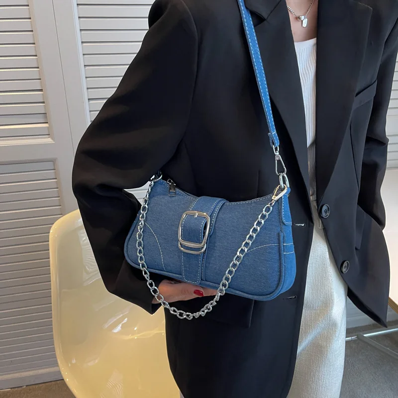 Denim Bags For Women 2023 New Fashion Vintage Chain Single Shoulder Popular Blue Crossbody Bag Sale With Free Shipping