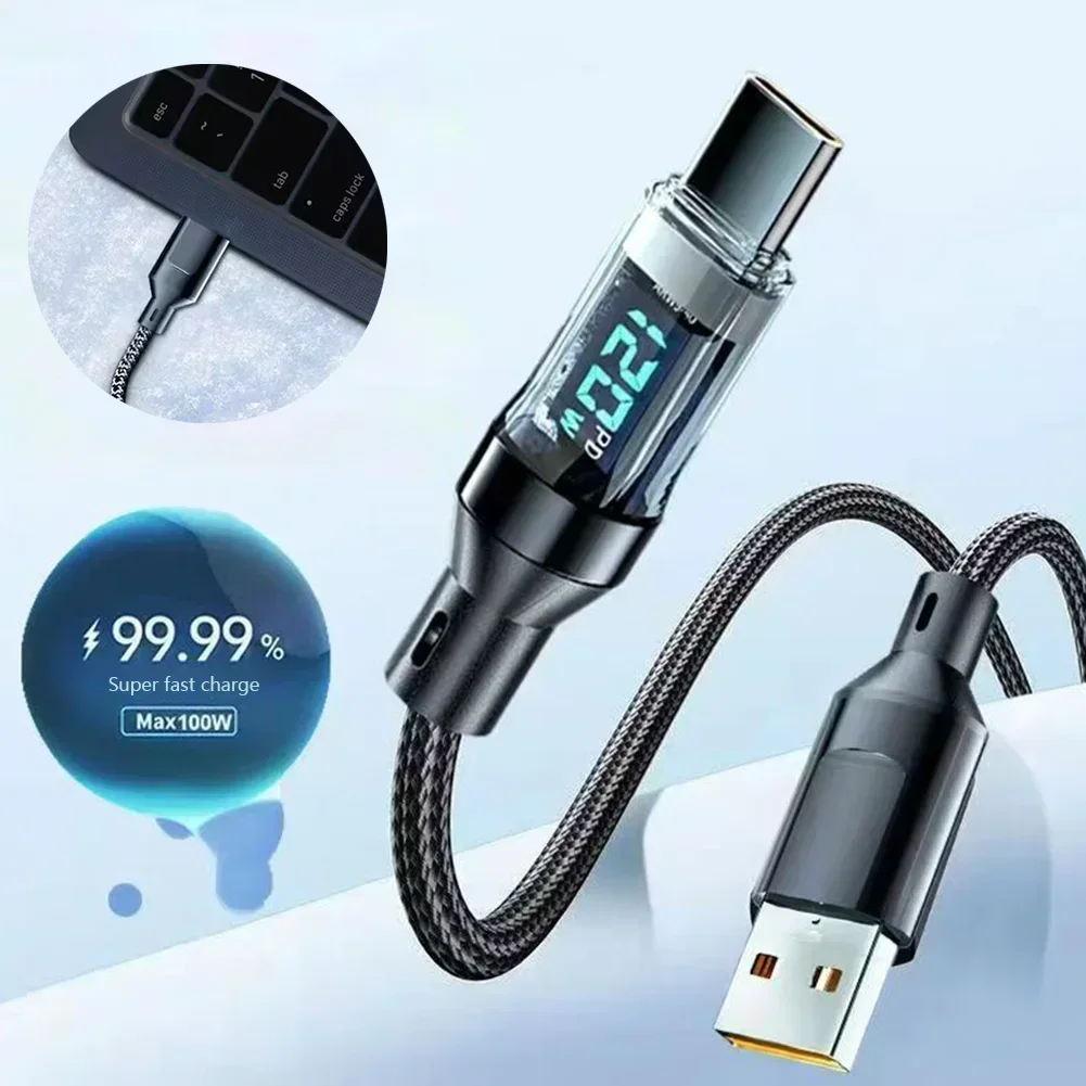 

100w Transparent Digital Display Gaming Fast Charging Cable 100W USB to Type-C 60W PD to PD Gaming Accessories for Millet iPhone