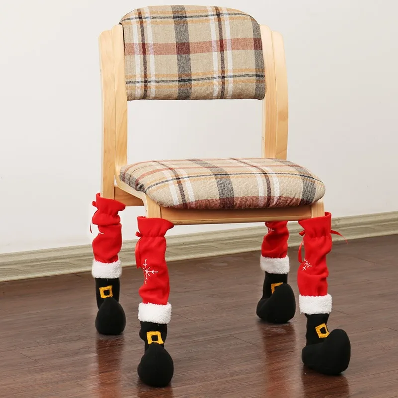 Christmas Chair Feet, Holiday Hotel Decorative, Embroidered Restaurant Chair Table Feet Set, Floor protection cover