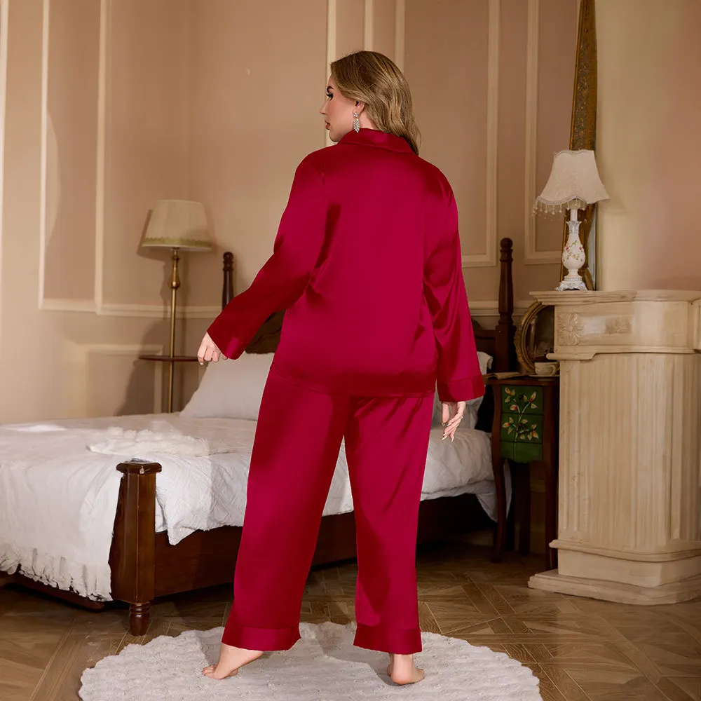 2025 خريف جديد كبير الحجم سترة الجليد بيجامة من الحرير المرأة طويلة الأكمام فستان أطفال مع سروال داخلي ملابس المنزل ملابس خاصة #4