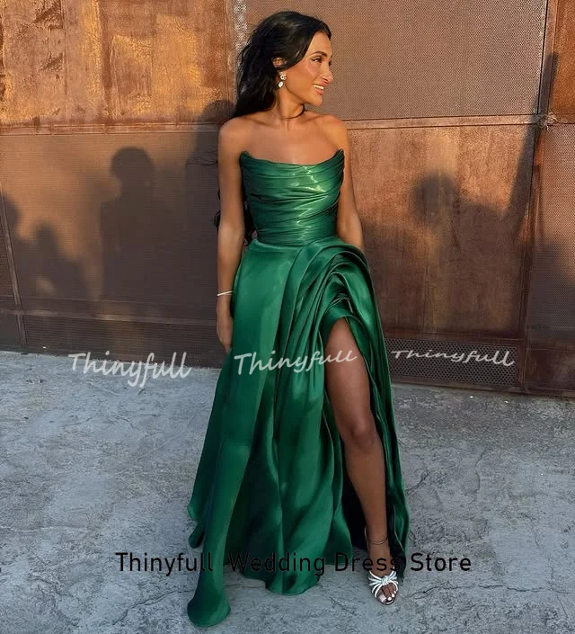 Thinyfull a 라인 두바이 댄스 파티 드레스 민소매 Strapless 이브닝 파티 가운 스플릿 롱 공식 드레스 robes de soirée Customized