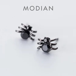 Modian Rock Black Zircon Fashion Spider Stud Earrings for Women Ear Studs Jewelry for Girls Kids 925 Sterling Silver Jewelry