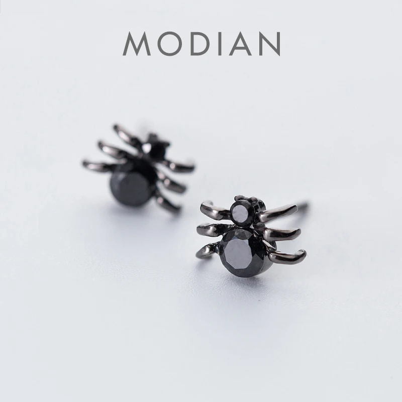 Modian Rock czarny cyrkon moda pająk stadniny kolczyki dla kobiet ucha biżuteria z ćwiekami dla dziewczynek dzieci 925 Sterling Silver biżuteria