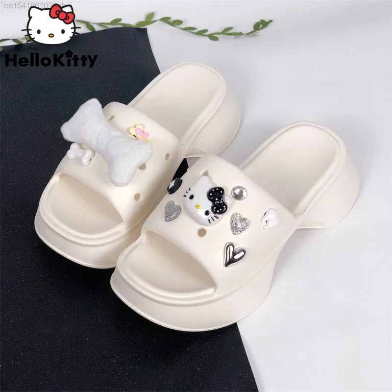 Sanrio Hello Kitty Slipper Cave Shoes Female Summer Flip Flop Y2K Punk Beach Sandals Shoes Women High Heels Slippers Chinelos