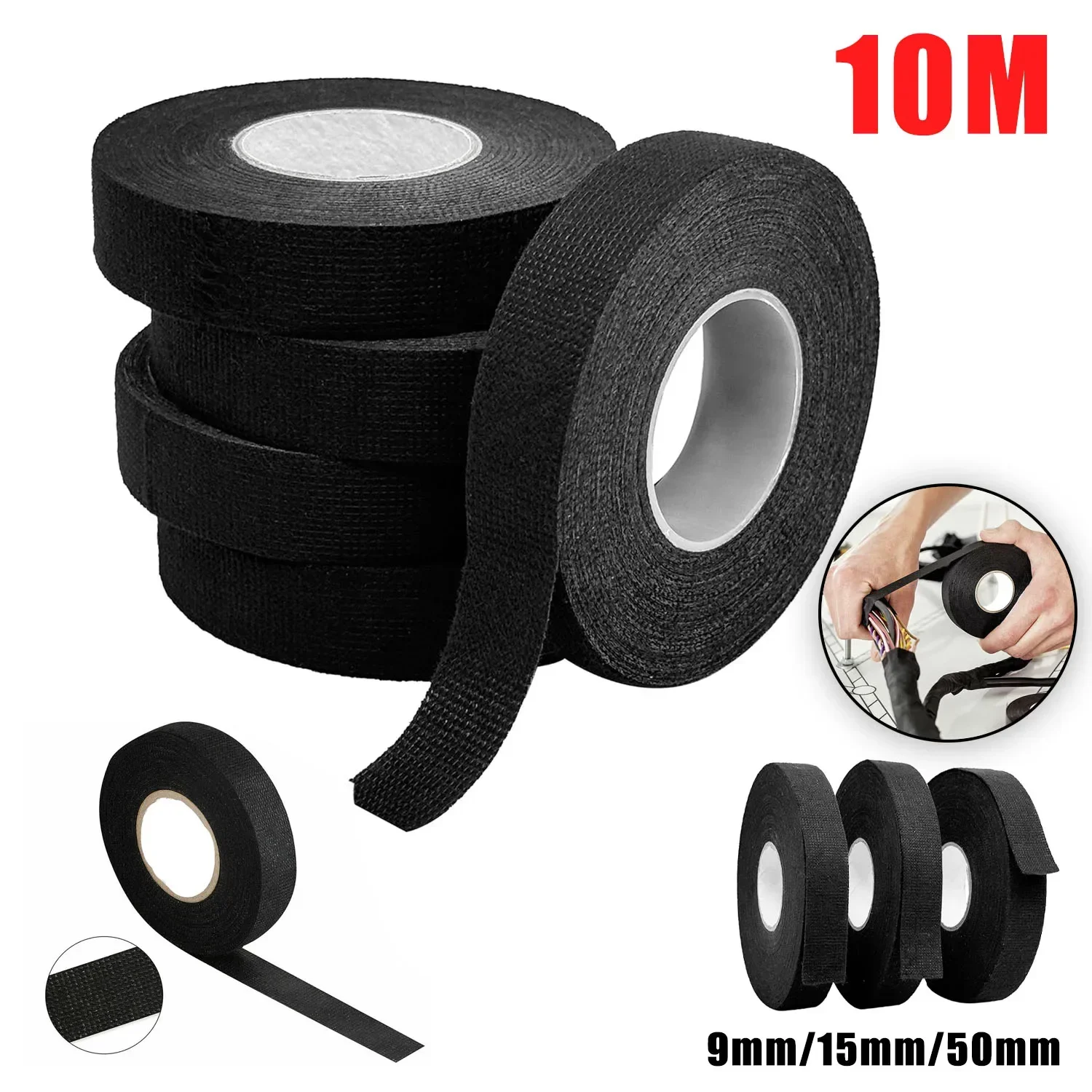 10 Meters Pet Automobile Cloth Fabric Wire Harness Binding Flannel Black Loom Automotive Fleece Adhesive Tape 9/15/50mm