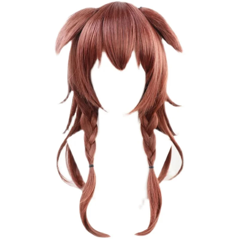 VTuber Inugami Korone Cosplay Wig Hololive Gamers Girl Ears Long Wavy Braided Hair Brown Braids Synthetic Hair + Wig Cap
