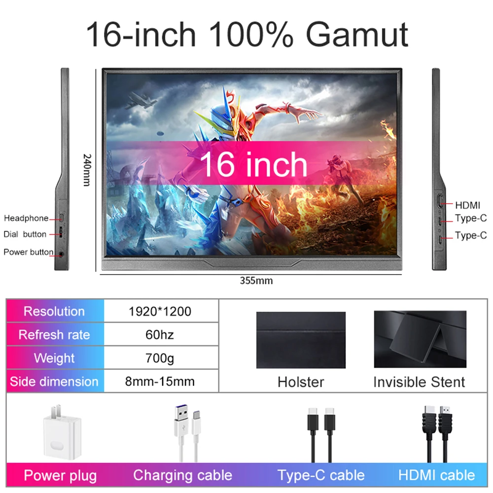 LANLIPU 16 بوصة شاشة محمولة 100% sRGB عرض خارجي ثاني شاشة الكمبيوتر الألعاب للكمبيوتر المحمول هاتف محمول Ps4/5 التبديل #2