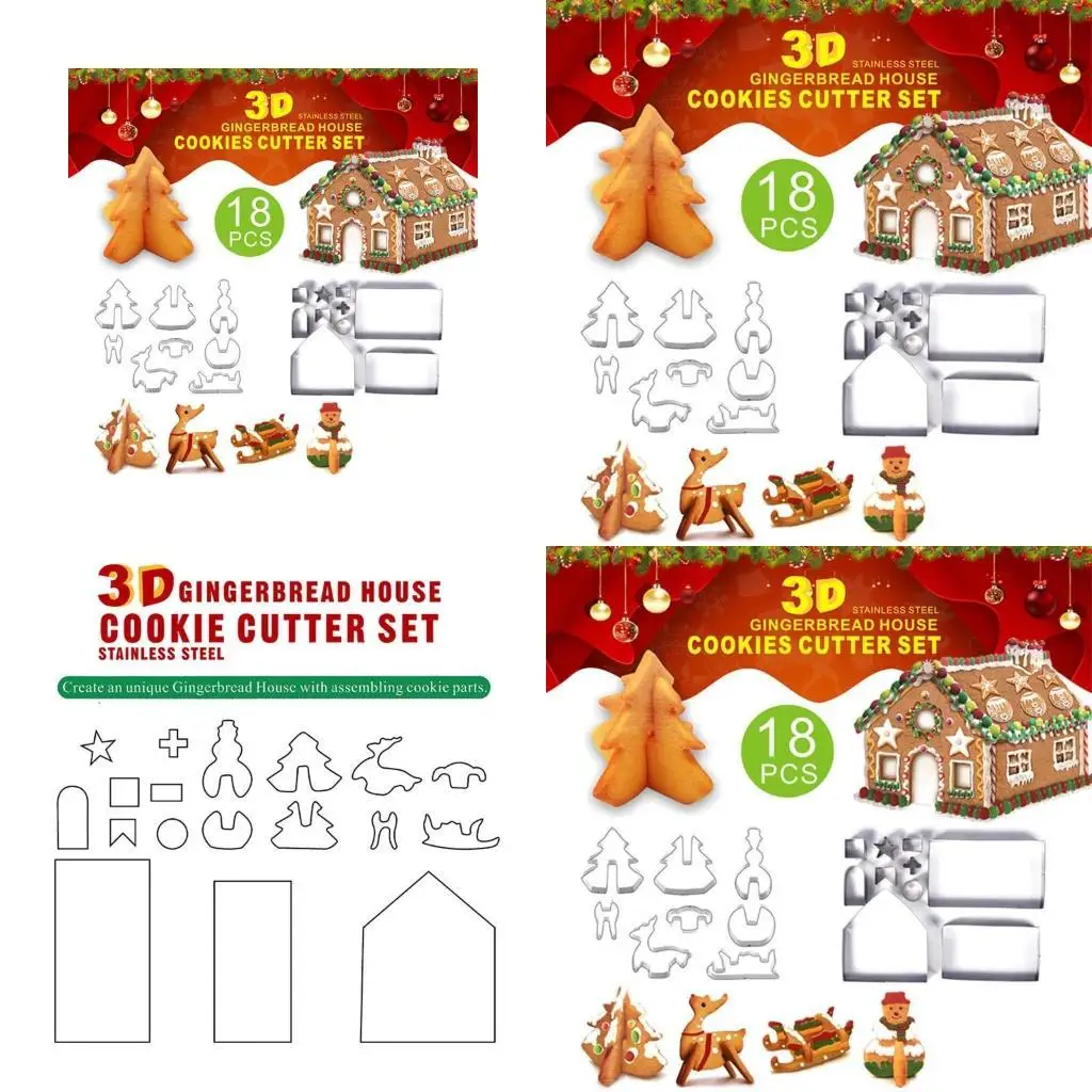 

E8BD 18 PCS Stainless Steel Reindeer Gingerbread House Christmas Cookie Cutters