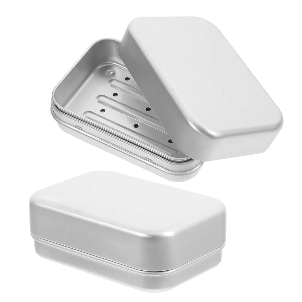 

2 Pcs Travel Soap Holder Metal Dish Case with Lid Container for Traveling Aluminum
