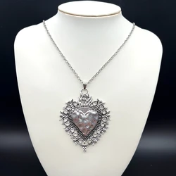 Sacred Flaming Hearts, Sacred Flaming Corazon, Ex-Votos Hearts, Mexican Milagros Necklace,Burning Heart Necklace,Gothic Jewelry,